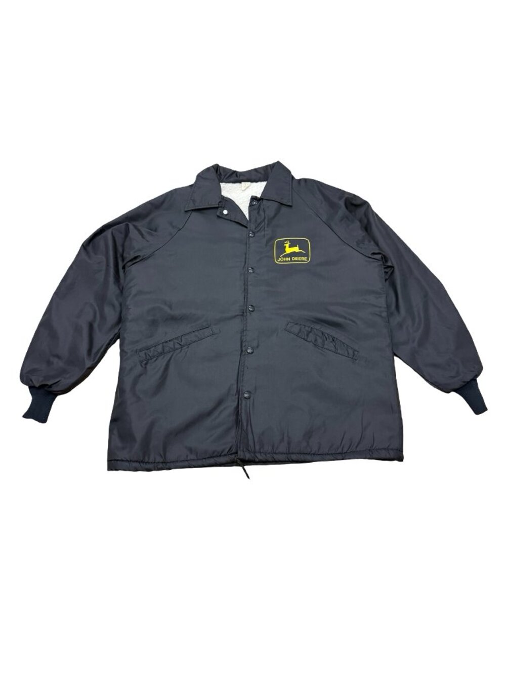 Vintage 1990s John Deere USA Work Jacket Black Snap Front Coat